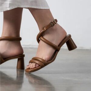 ALTA Chic Brown Leather Heels with Ankle Strap US 10